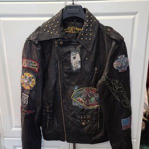 Ed Hardy Christian Audigier Limited Vintage Leather Biker Jacket